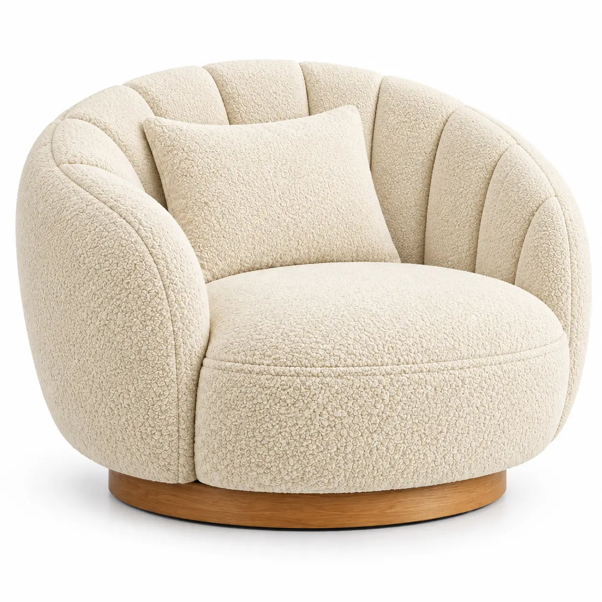 Poltrona, linee arrotondate e base circolare, beige/marrone