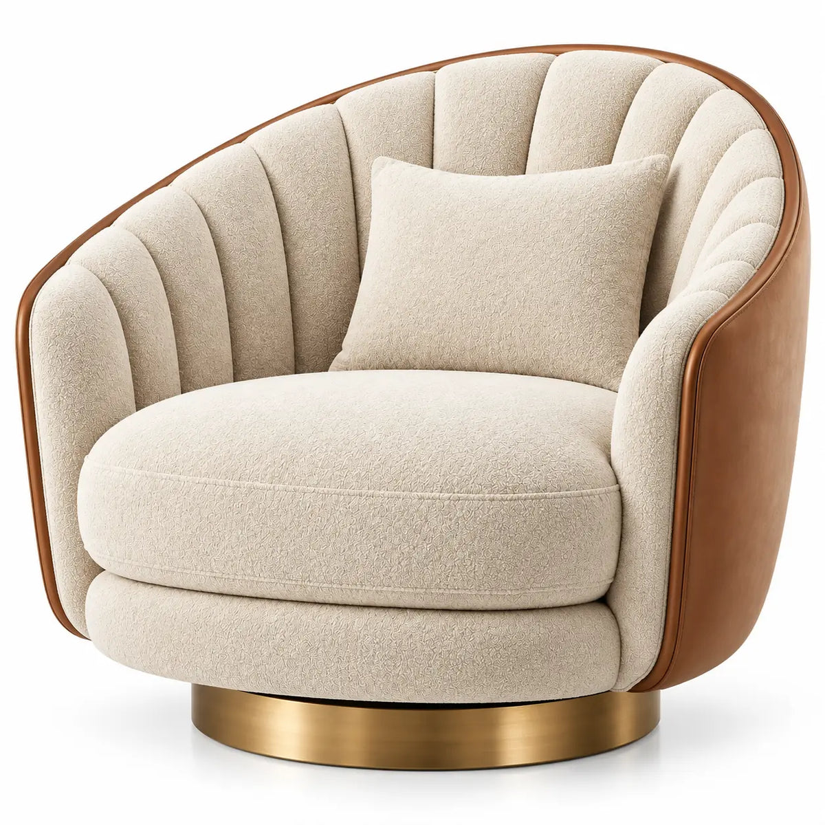 Poltrona, scocca curva e base ad anello, beige/marrone/oro
