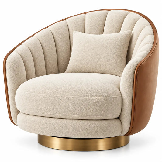 Poltrona, scocca curva e base ad anello, beige/marrone/oro