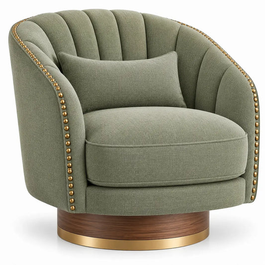 Poltrona, schienale avvolgente e bordi decorati, verde/marrone/oro