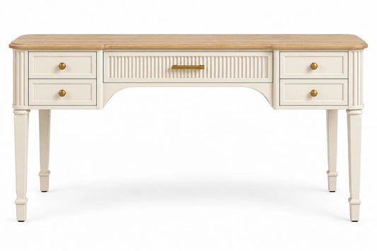 Scrivania, cassetti laterali e frontali scanalati, beige/marrone