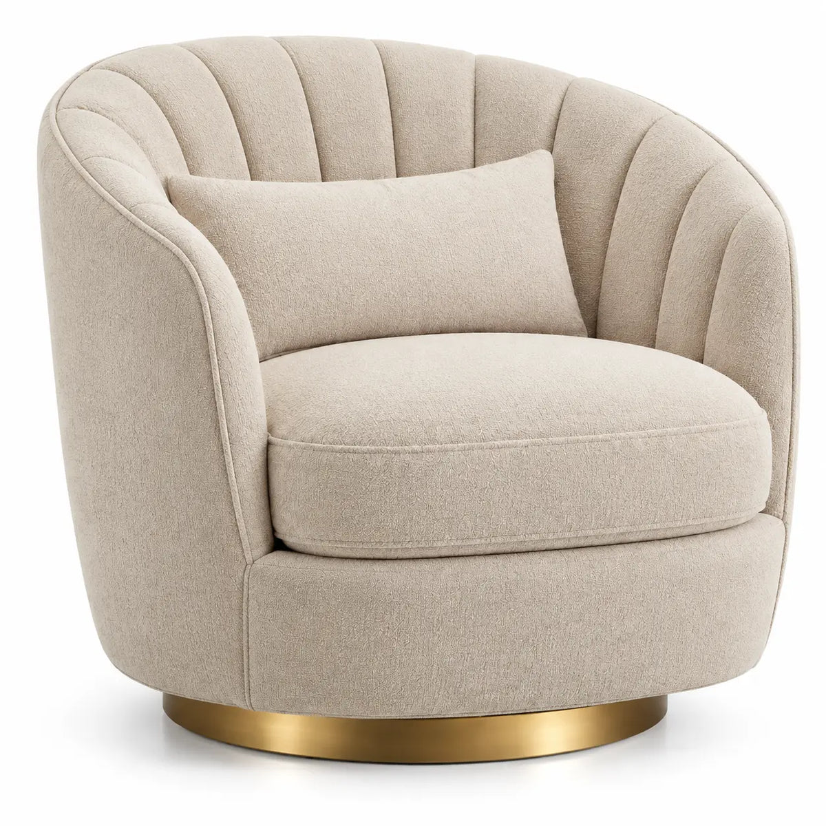 Poltrona, schienale avvolgente e base ad anello, beige/oro