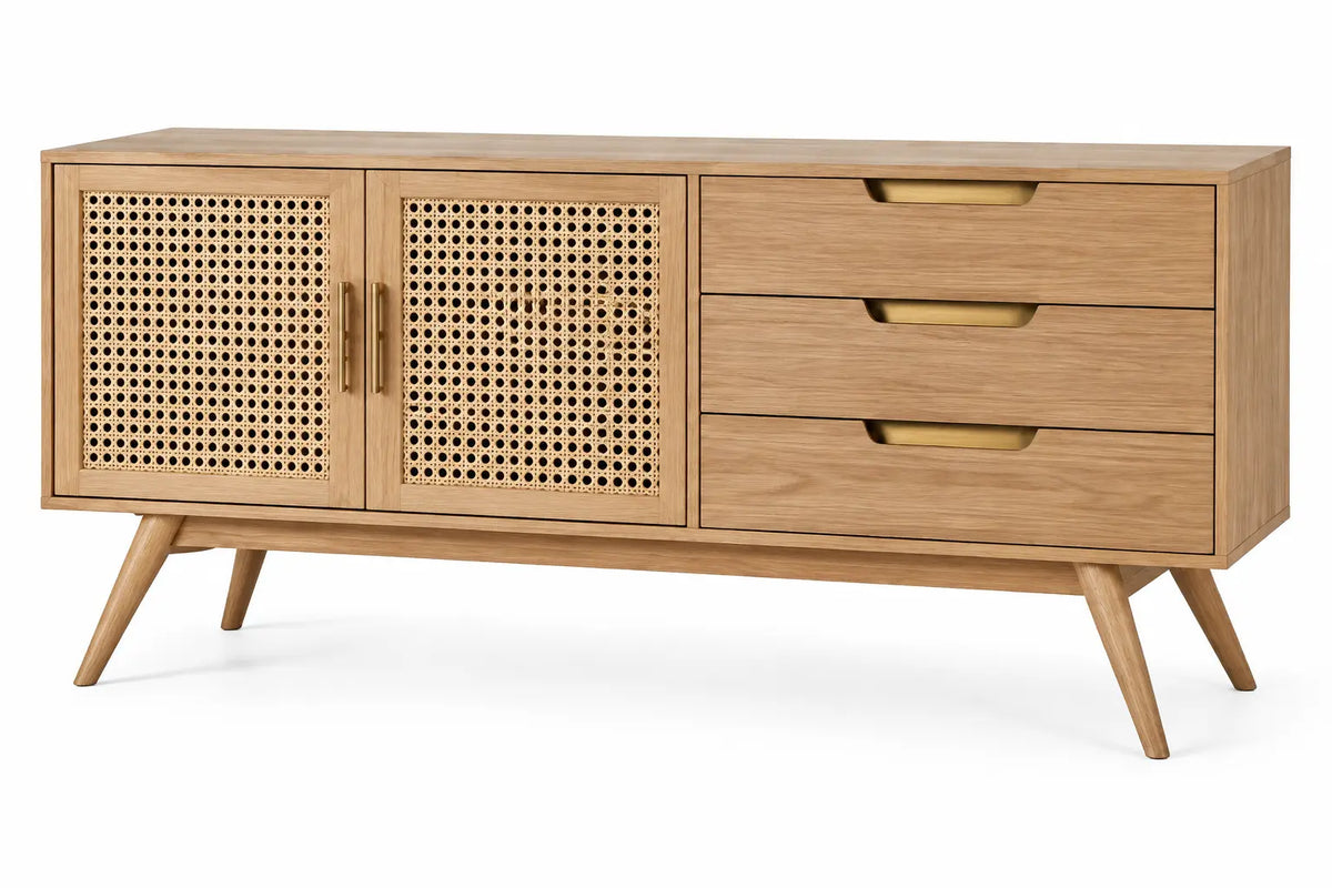Credenza, due ante intrecciate e tre cassetti laterali, marrone